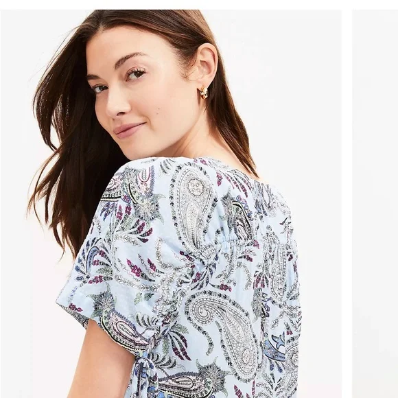 LOFT Paisley Seersucker Top Women’s Size Medium - Picture 2 of 4